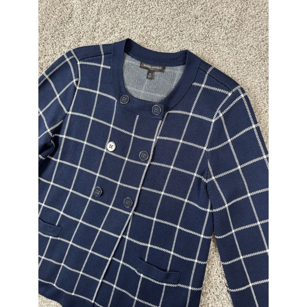 Banana Republic Womens Double Breasted Button Plaid Sweater Navy Casual Medium‎ - Picture 2 of 7